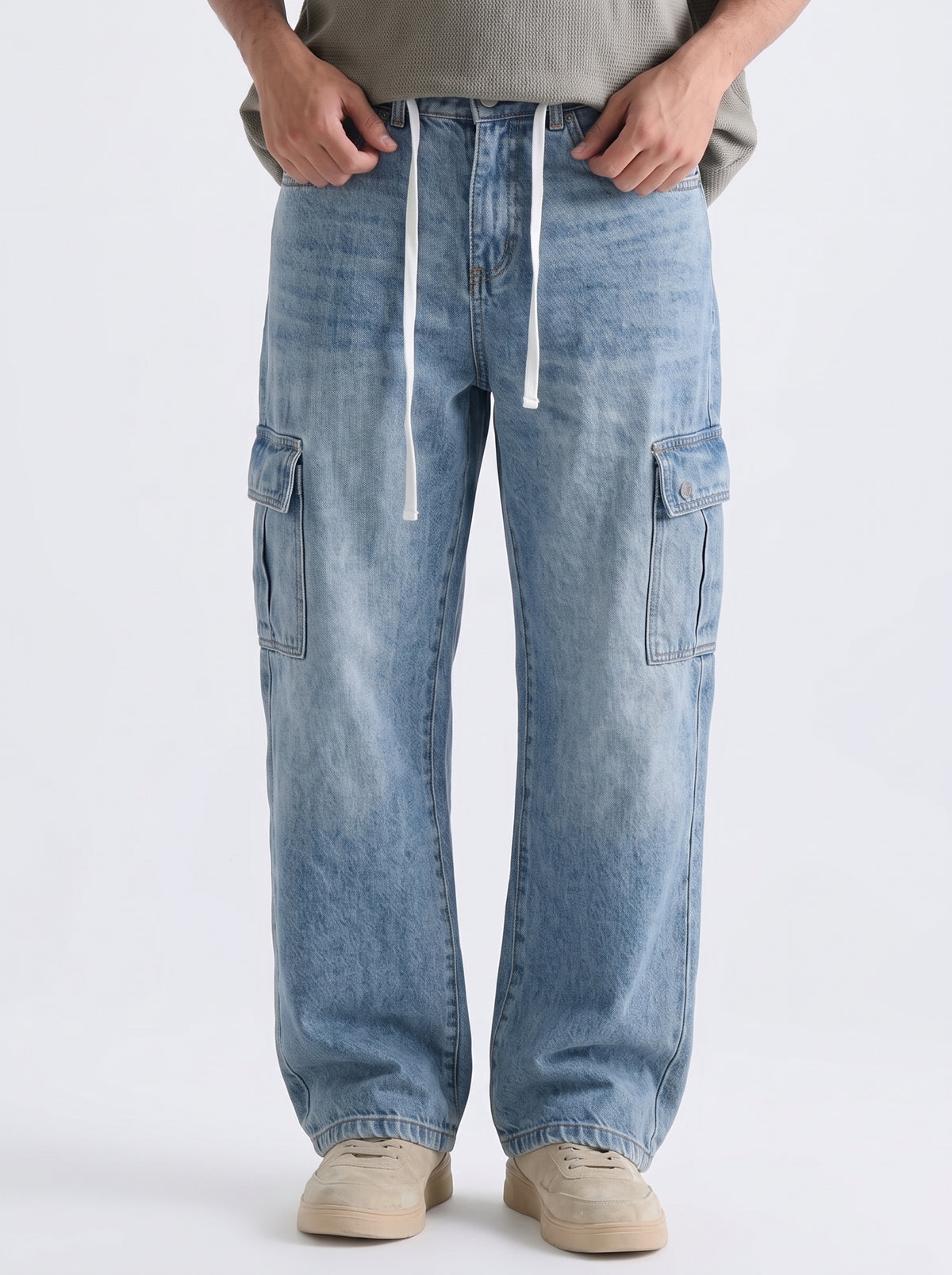 Men's Denim Cargo Jeans - Baggy Fit - Heritage Blue