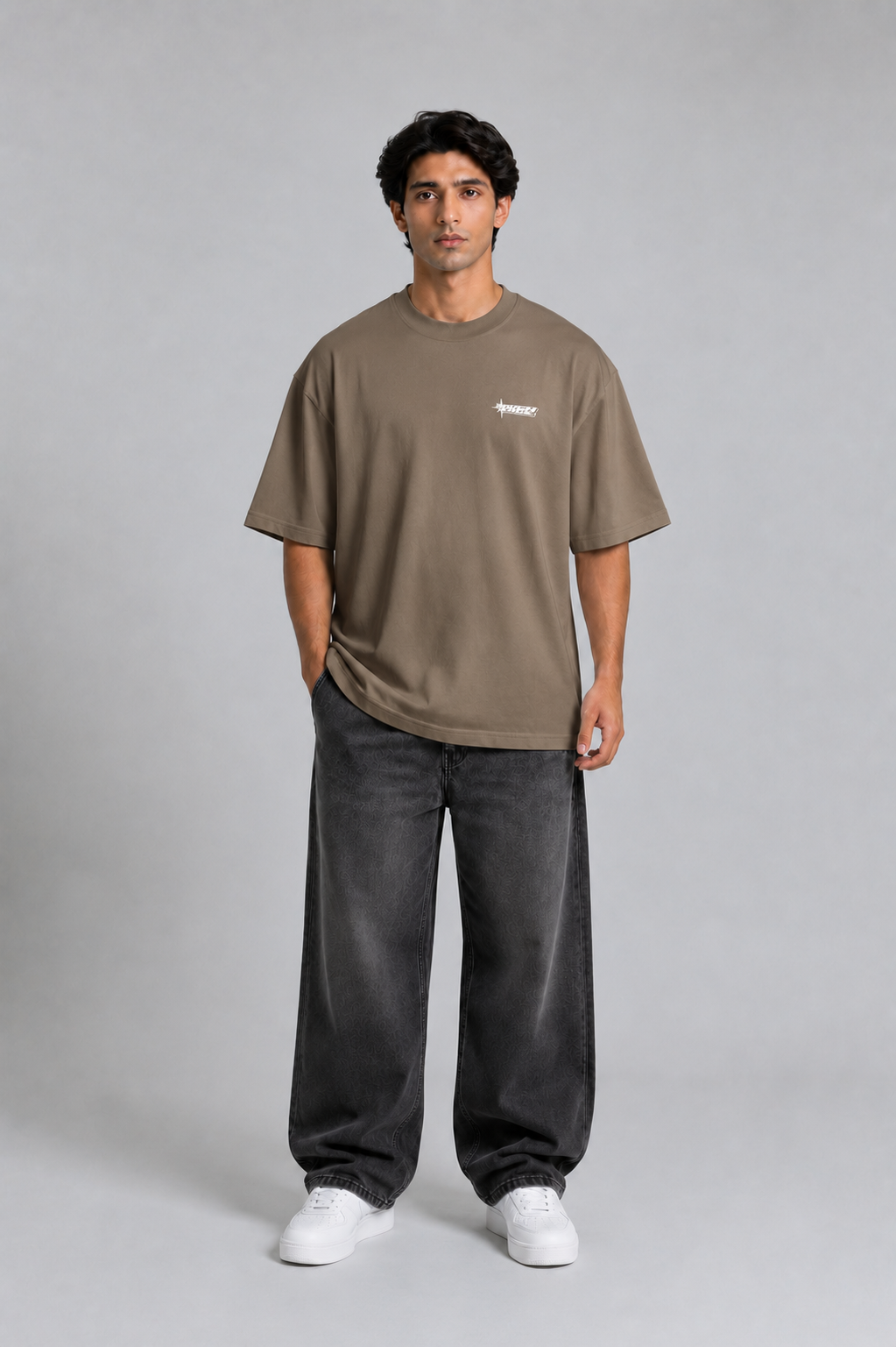 Men's Premium Oversized Brown Drop Shoulder T-Shirt – 220-240 GSM Cotton | RoughEdge