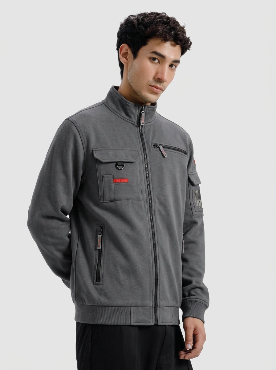 Men’s Tactical Multi-Pocket Utility Jacket — Charcoal Slate