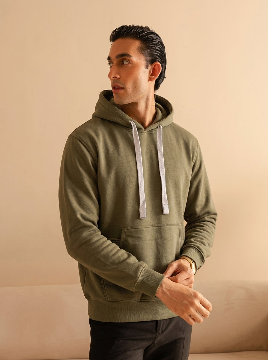 Olive Dual Pocket Fleece Hoodie
