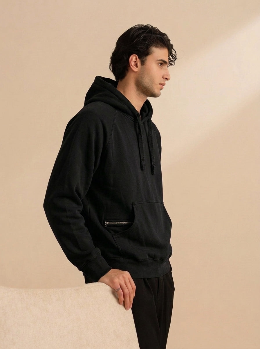 Black Dual Pocket Pullover Hoodie