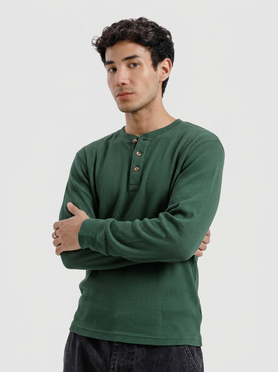 Waffle Knit Long Sleeve Henley