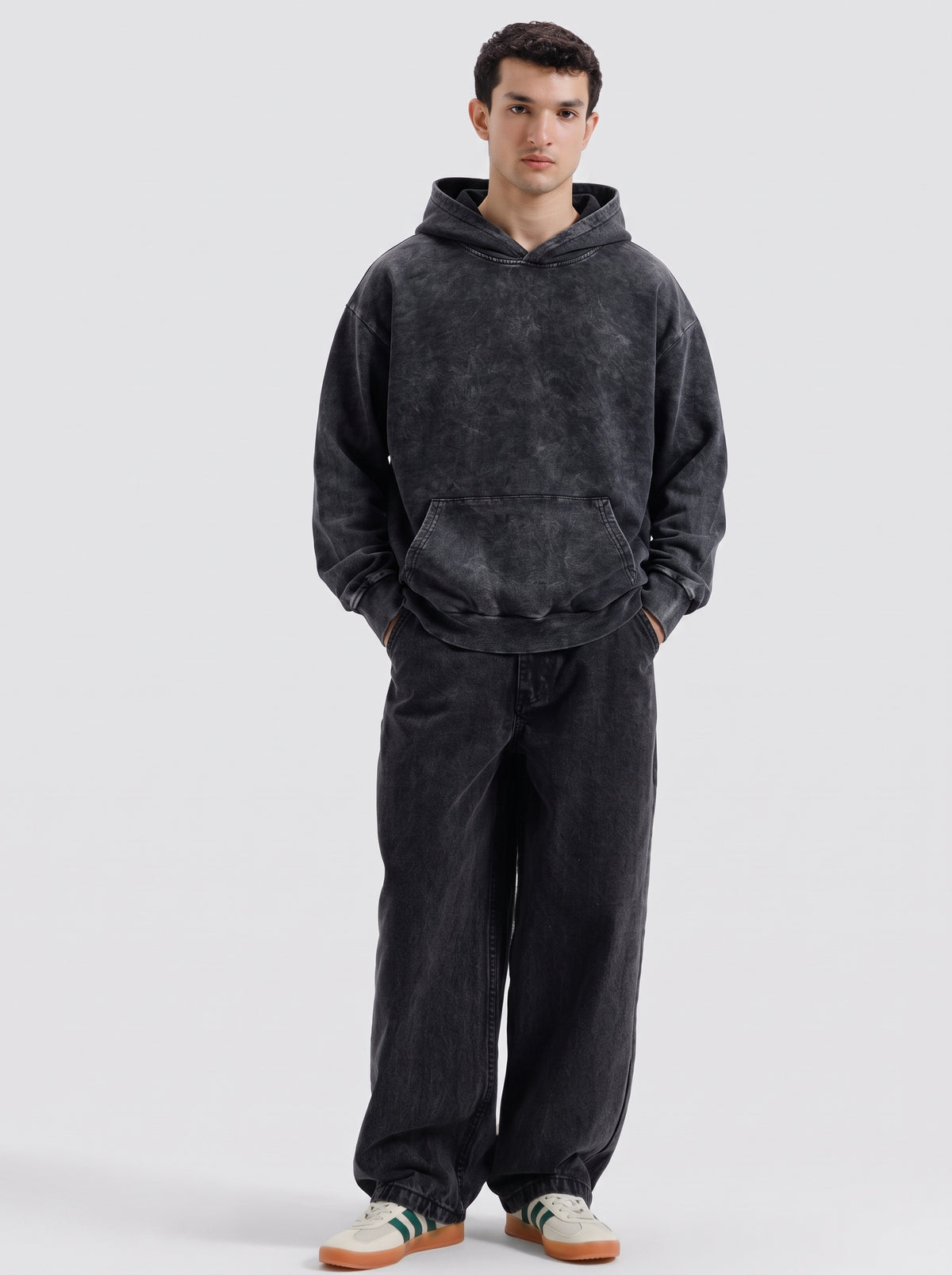 Vintage Acid-Wash Oversized Hoodie — Washed Black