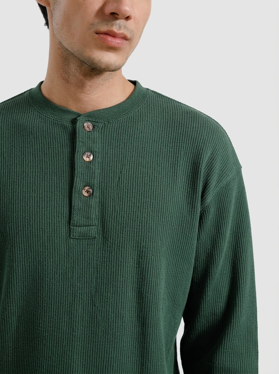 Waffle Knit Long Sleeve Henley