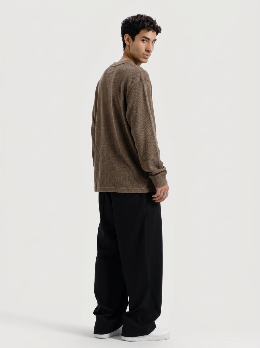 Brown Waffle Knit Crewneck Sweatshirt
