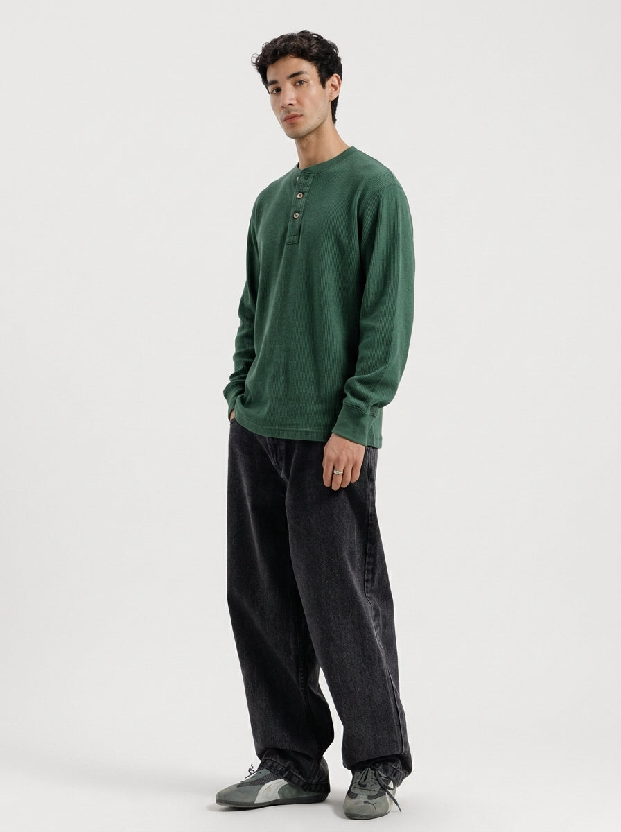Waffle Knit Long Sleeve Henley