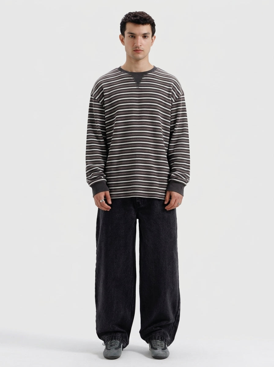 Striped Waffle Thermal Sweatshirt