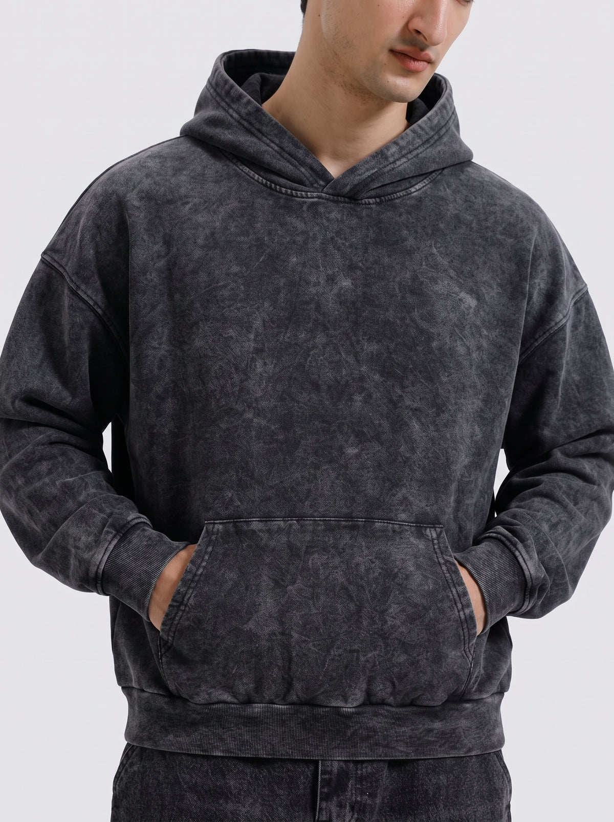 Vintage Acid-Wash Oversized Hoodie — Washed Black
