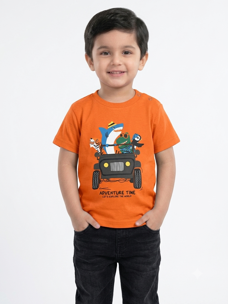 LC Boy Animal Characters Adventure Graphic T-shirt - Orange