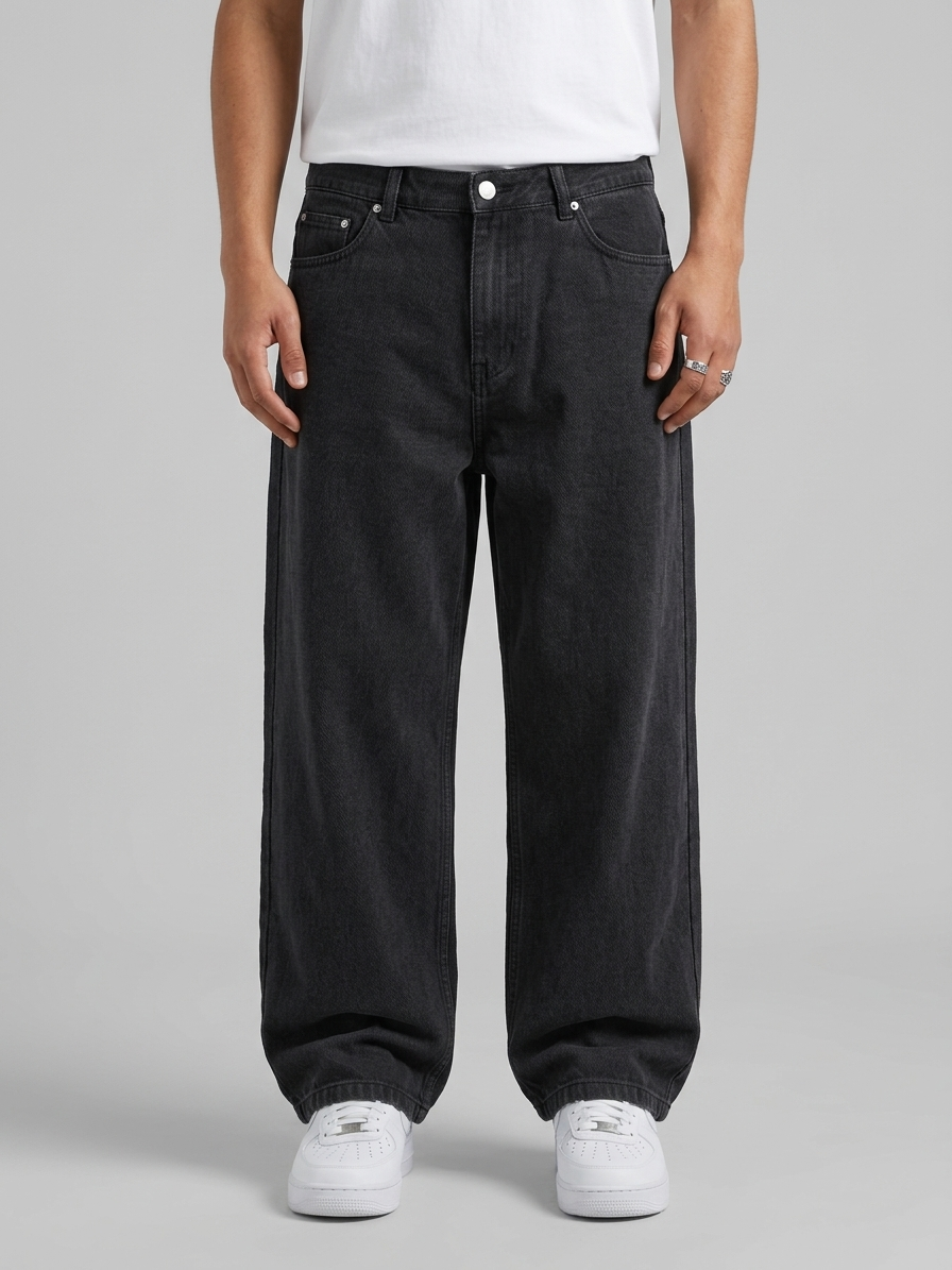 Men's Baggy Charcoal Black Jeans - (Dropsize) Export Leftover Premium Jeans