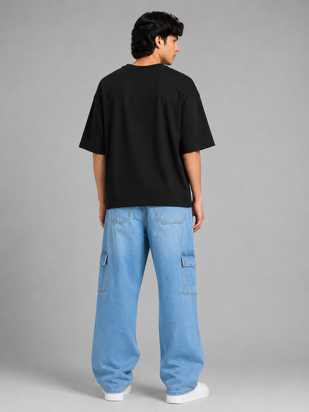 Men's Premium Denim Cargo Trouser - Baggy Fit - Sky Blue