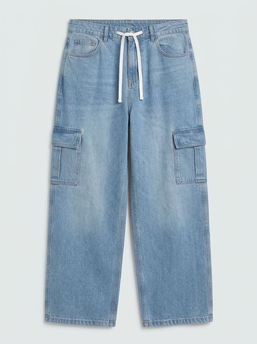 Men's Denim Cargo Jeans - Baggy Fit - Heritage Blue