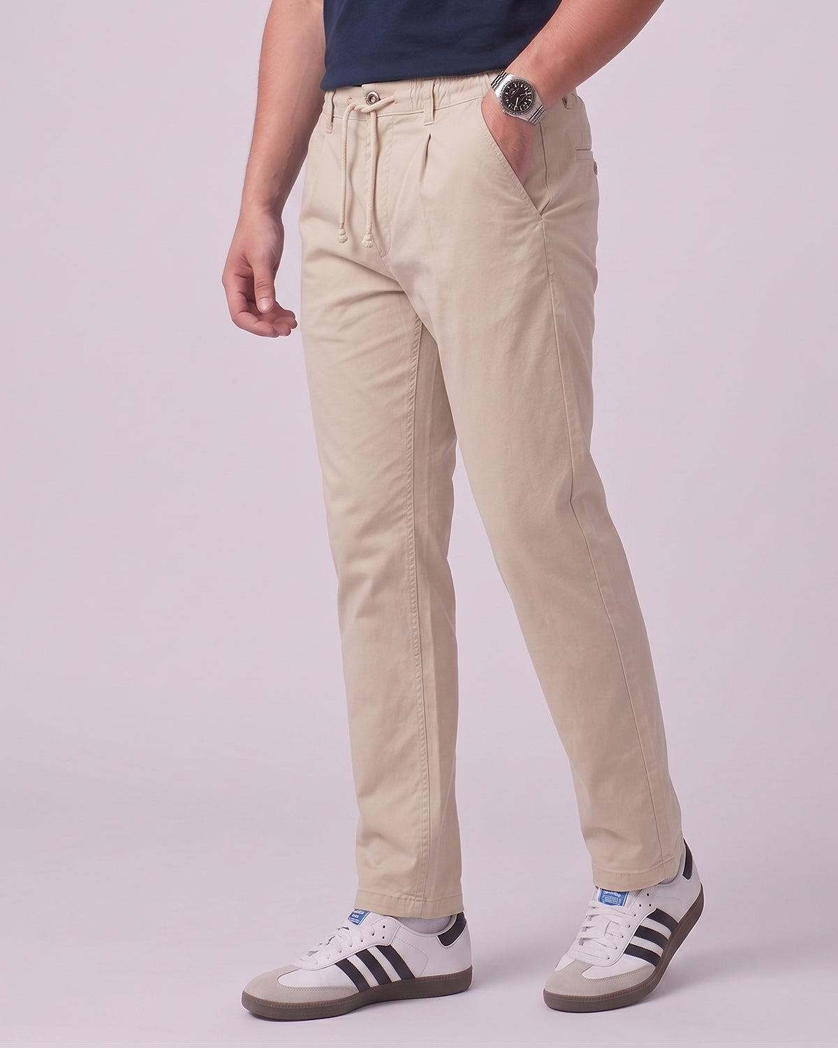 Men's Premium Cotton Drawstring Trousers - Beige