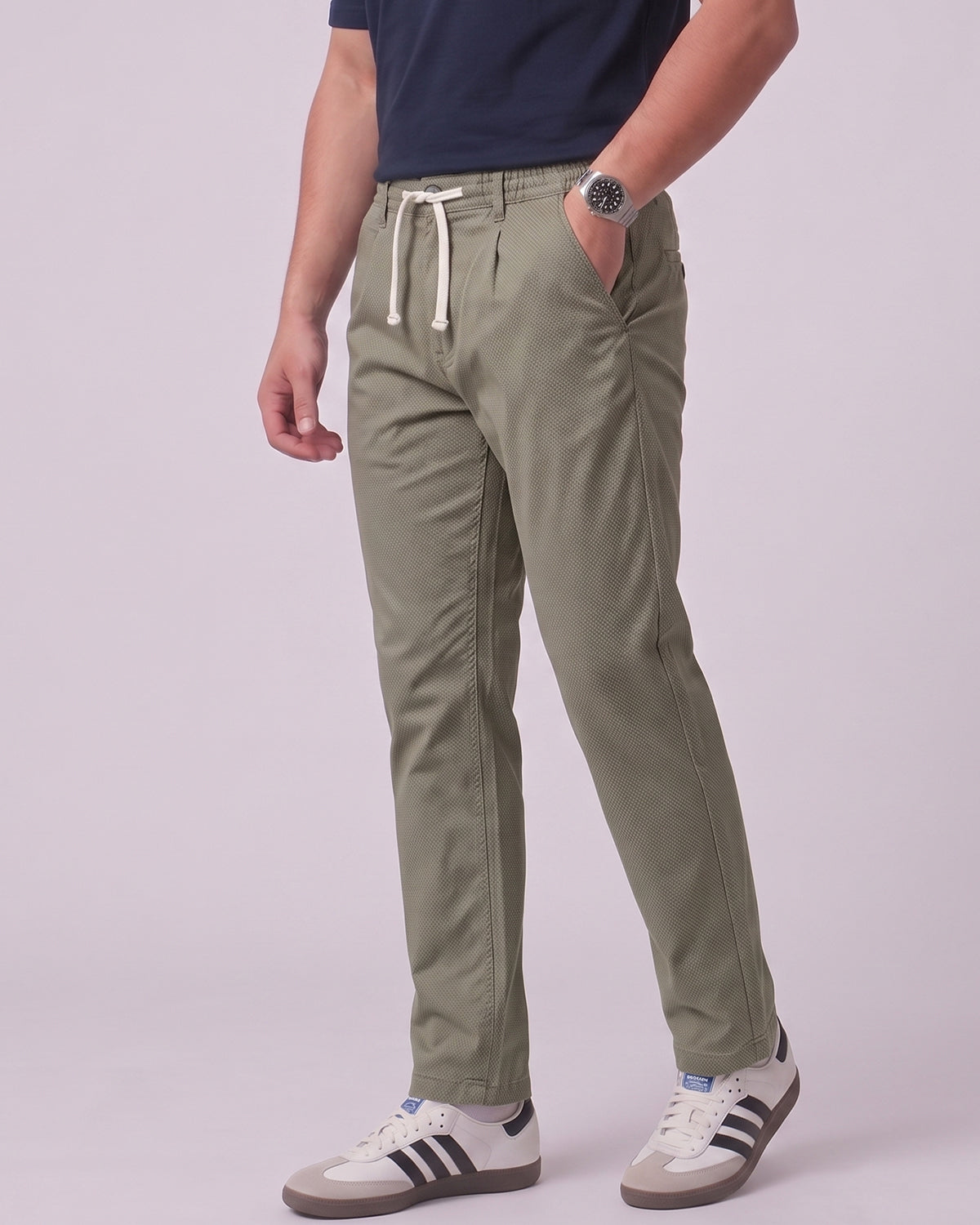 Men's Premium Twill Cotton Drawstring Trousers - Olive Green