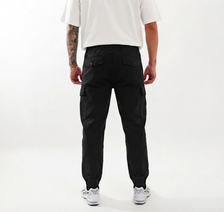 Men c&a cotton cargo trouser - black