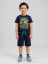 Leisure Club Boys Graphic T-Shirt and Shorts Set – Epic Adventure (1 to 5 Years) - Navy