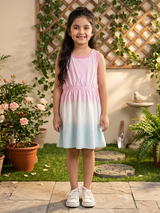 Pink & Blue Ombre Tiered Summer Frock for Girls
