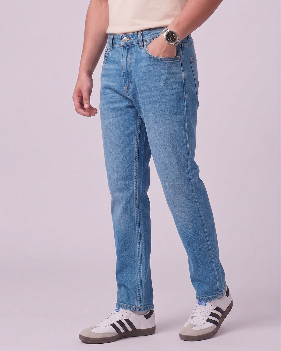 Men Premium Straight Fit Soft Denim Pull&Bear Jeans - Sky Blue