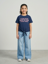 Girls Navy Blue Casual Summer Top - Let's Dance Printed T-Shirt 200 GSM