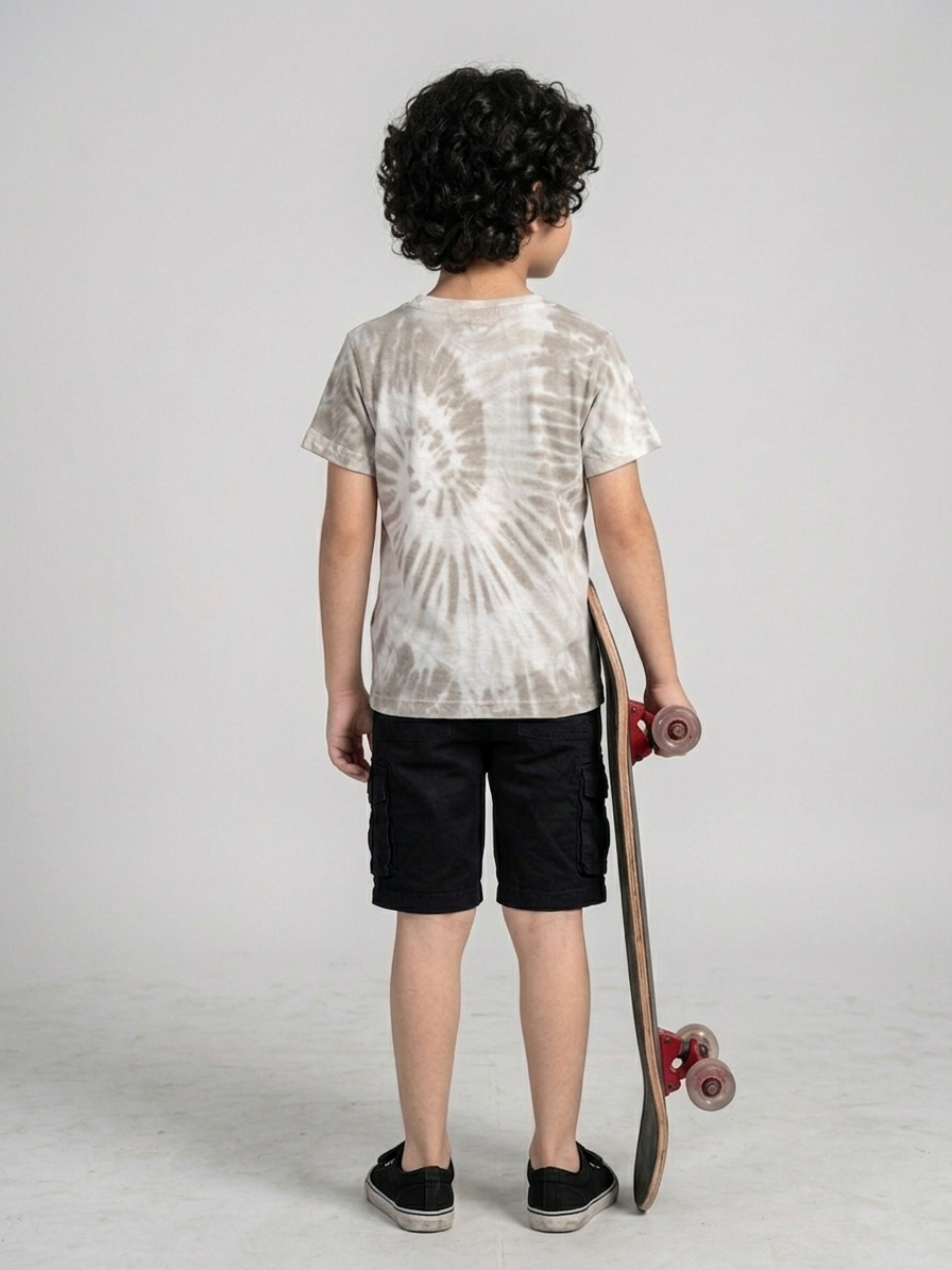 Y.F.K Boys Tie Die Skater Graphic T-shirt - Export Quality - White&Brown