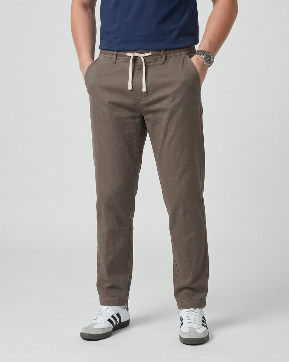 Men's Premium Twill Cotton Drawstring Trousers -  Greenish Brown