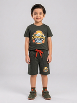 Leisure Club Boys Graphic T-Shirt and Shorts Set – sunshine state of mind (2 to 8 Years) - Dark Olive