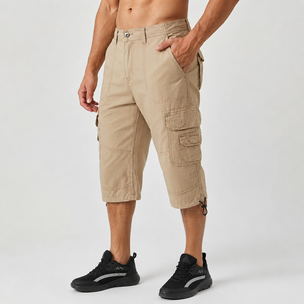 Men's Khaki Cargo 3 Quarter Shorts | Premium Paper Cotton | Export Leftover