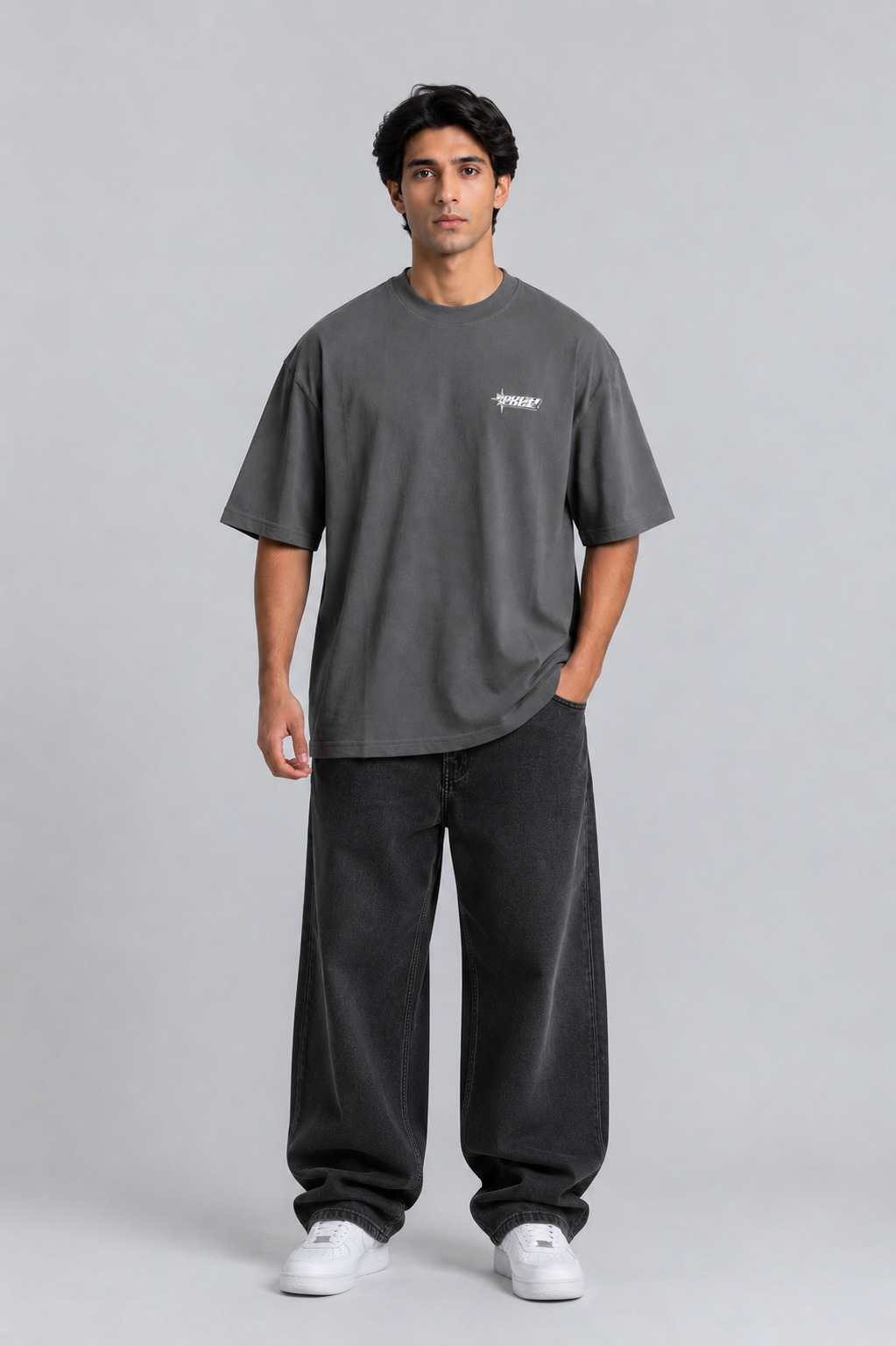 Men's Premium Oversized Charcoal Drop Shoulder T-Shirt – 220-240 GSM Cotton | RoughEdge