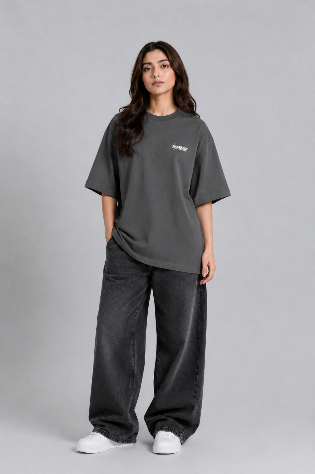 Men's Premium Oversized Charcoal Drop Shoulder T-Shirt – 220-240 GSM Cotton | RoughEdge