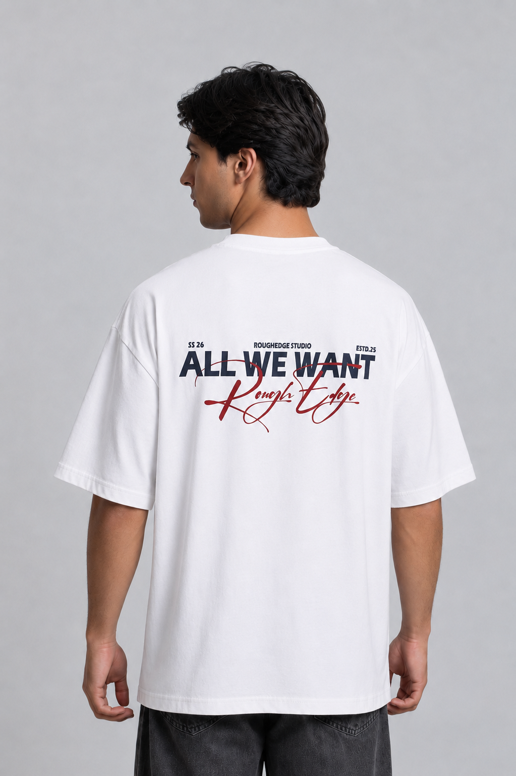 Premium Oversized White Drop Shoulder T-Shirt – 180 GSM Cotton | RoughEdge