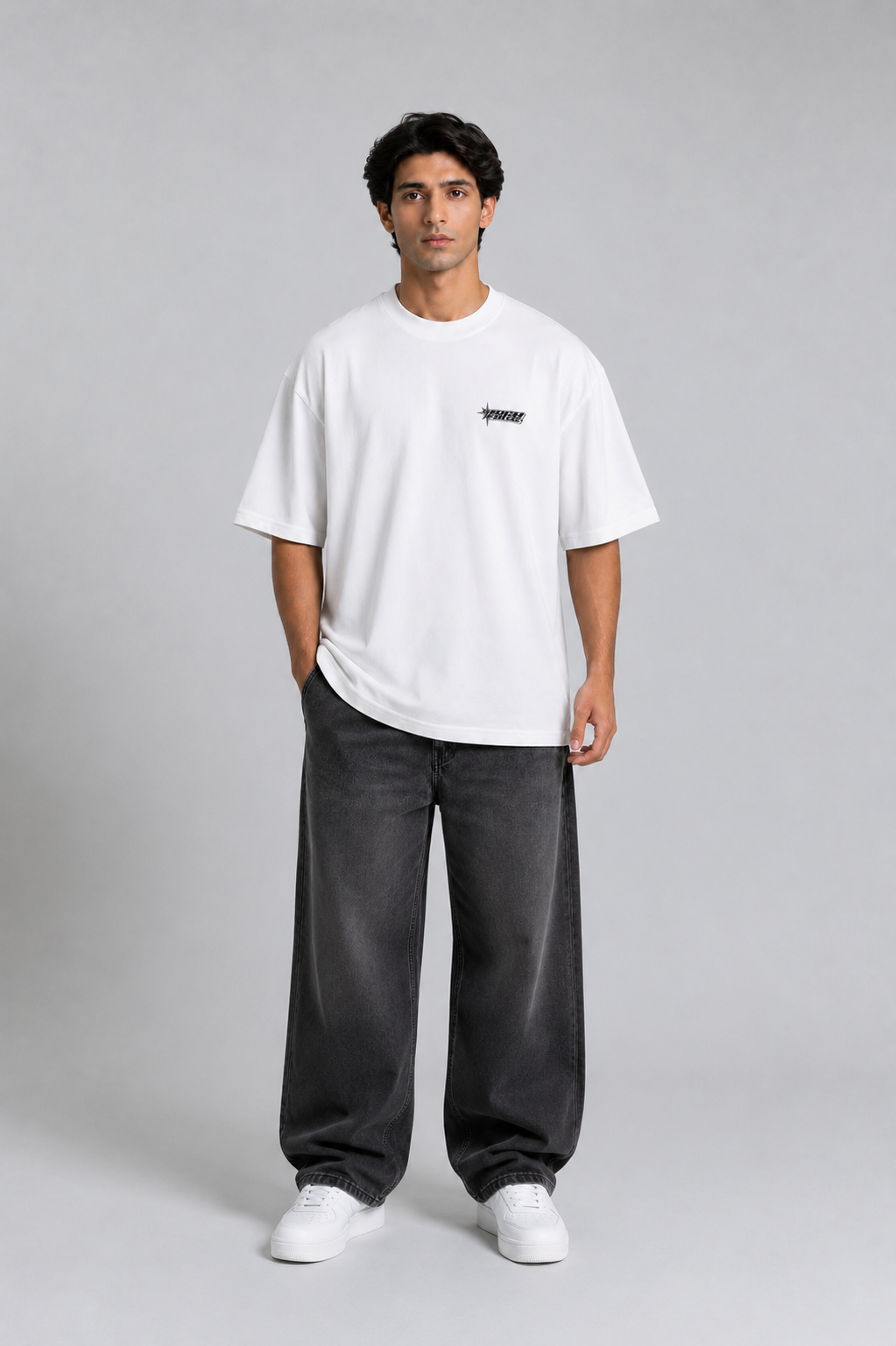 Premium Oversized White Drop Shoulder T-Shirt – 180 GSM Cotton | RoughEdge