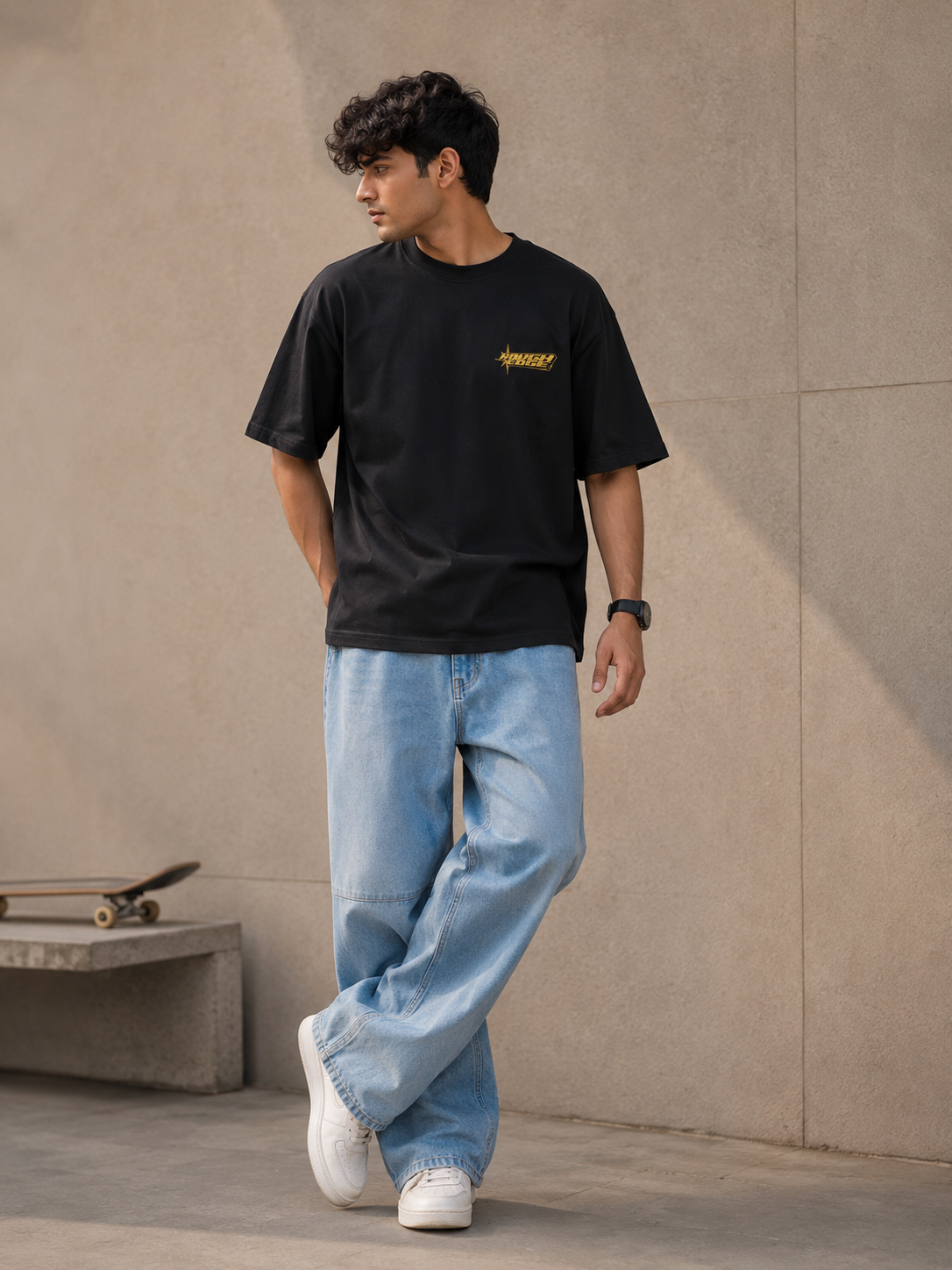 Premium Oversized Black Drop Shoulder T-Shirt – 180 GSM Cotton | RoughEdge