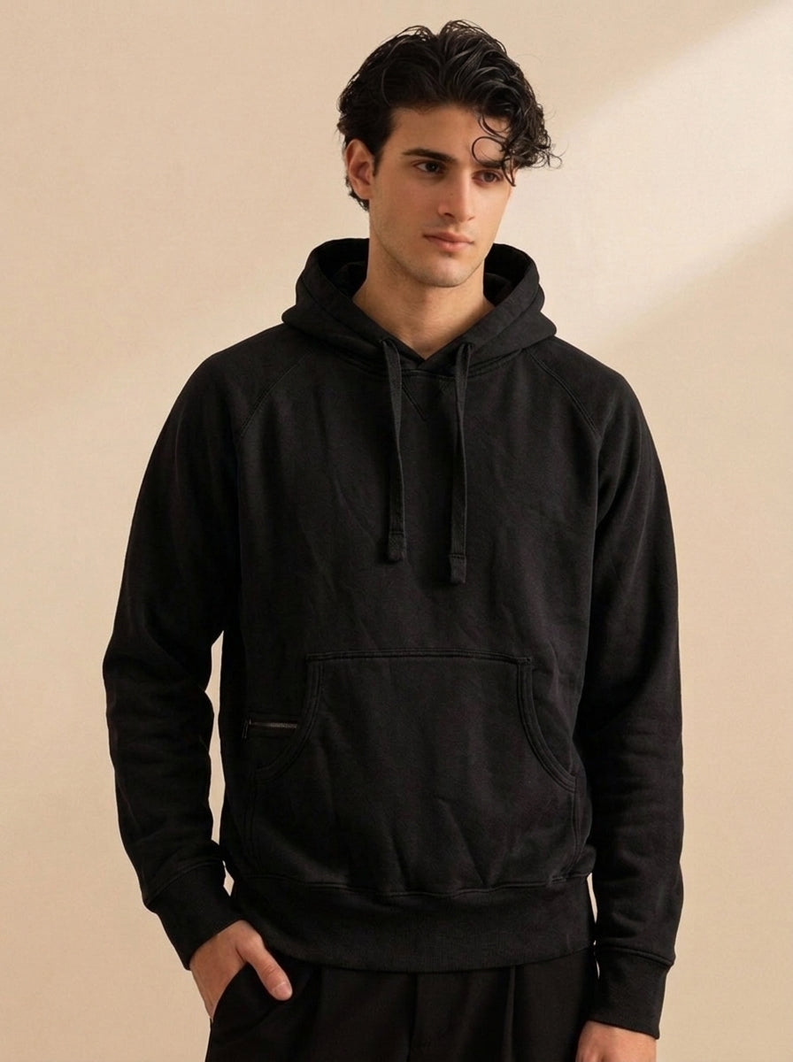 Black Dual Pocket Pullover Hoodie