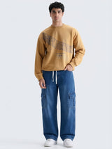 Men's Denim Cargo Jeans - Baggy Fit - Mid Blue