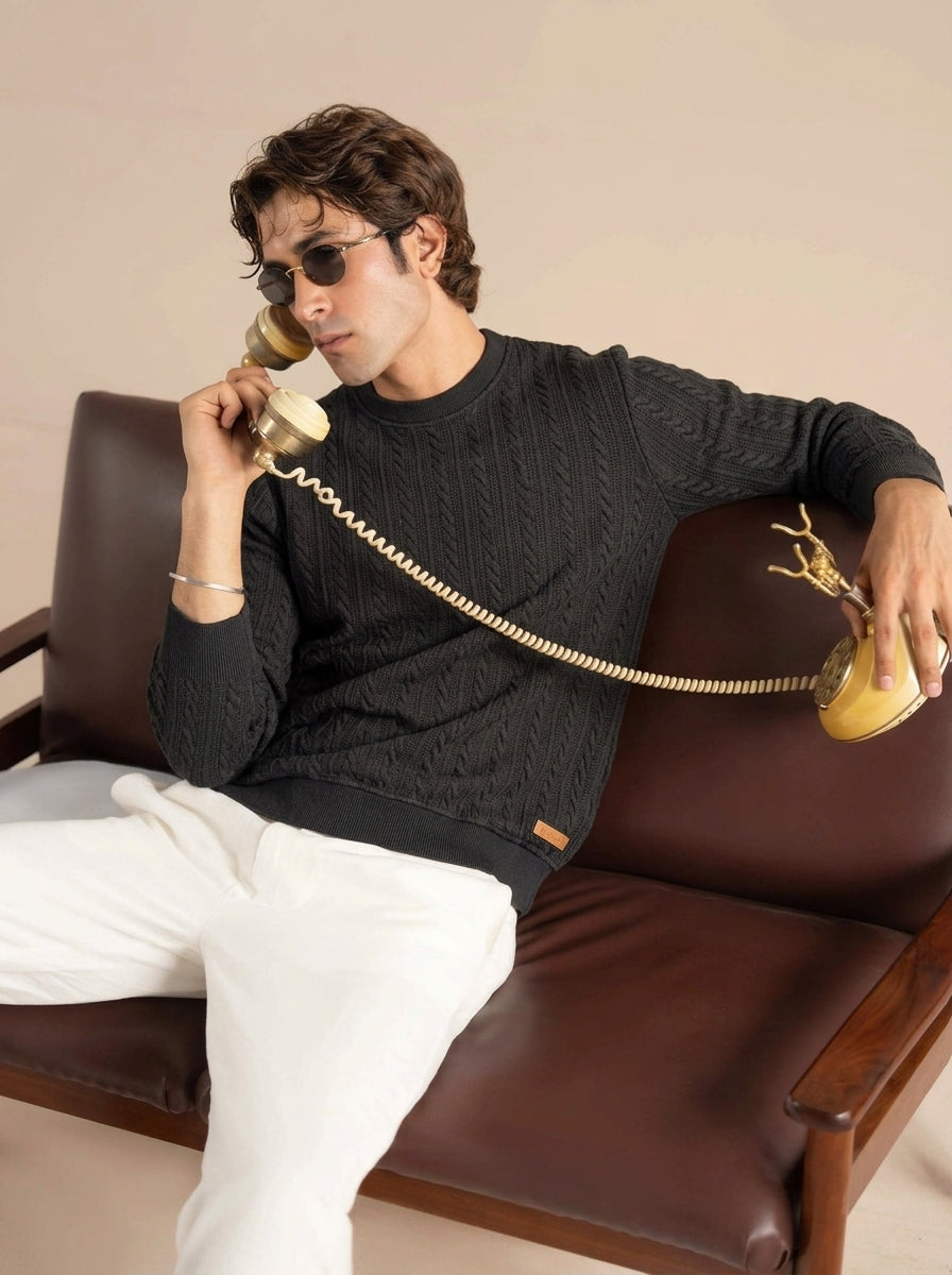 Cable Knit Crewneck Sweatshirt