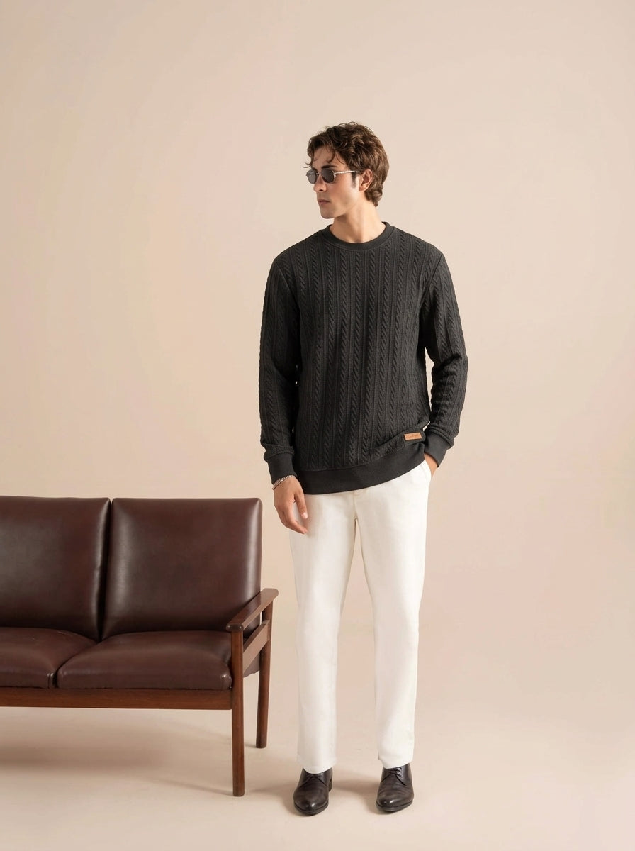 Cable Knit Crewneck Sweatshirt