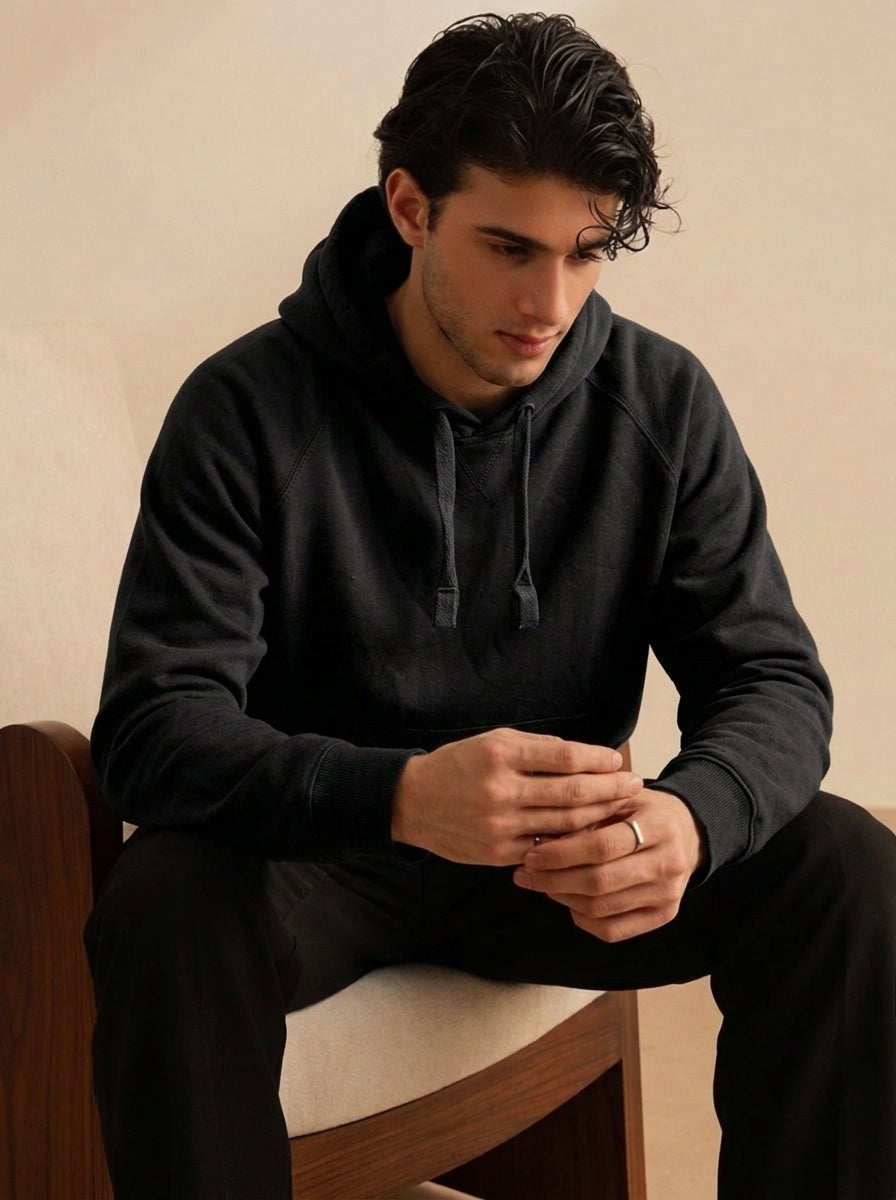 Black Dual Pocket Pullover Hoodie
