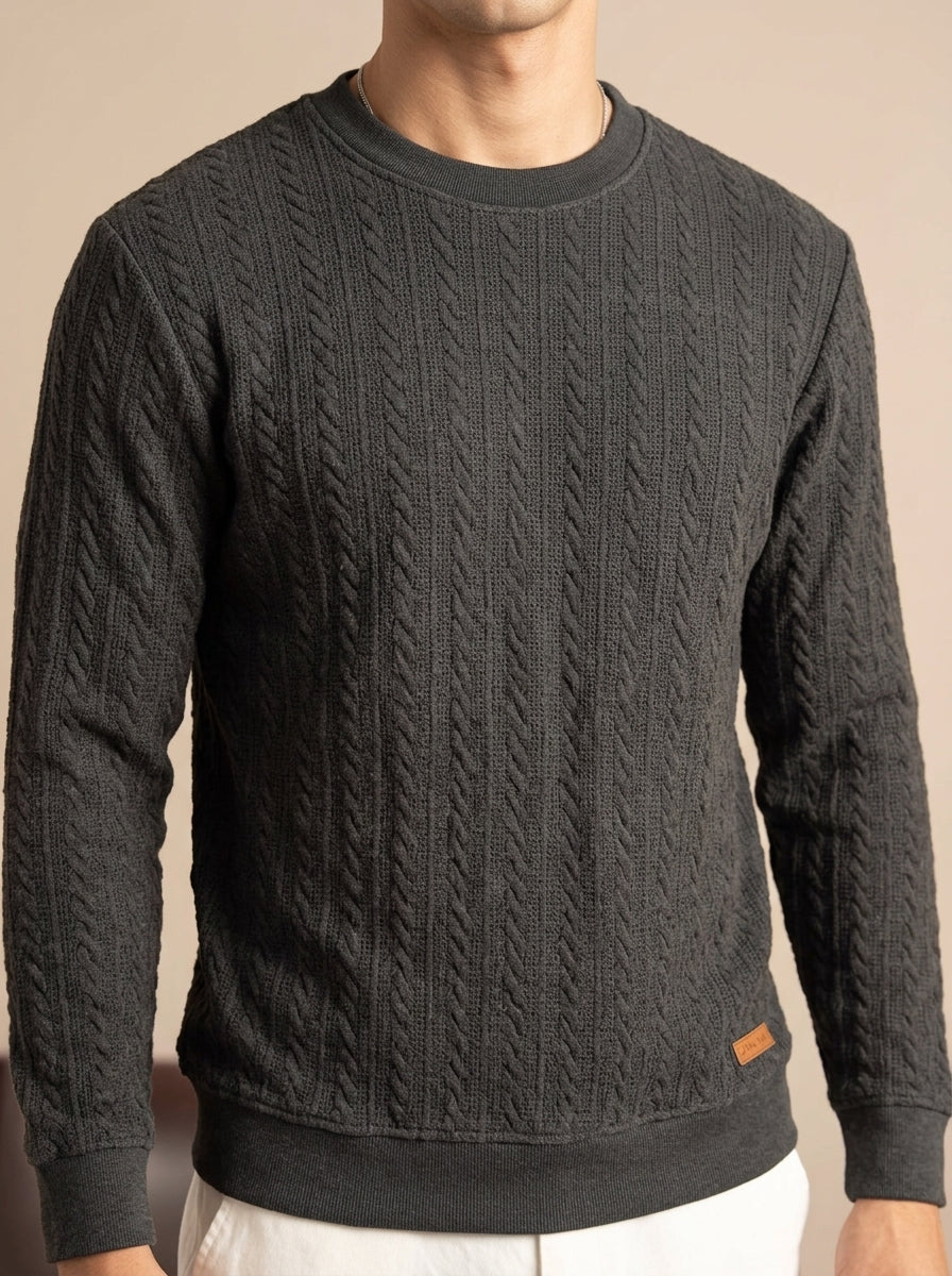 Cable Knit Crewneck Sweatshirt