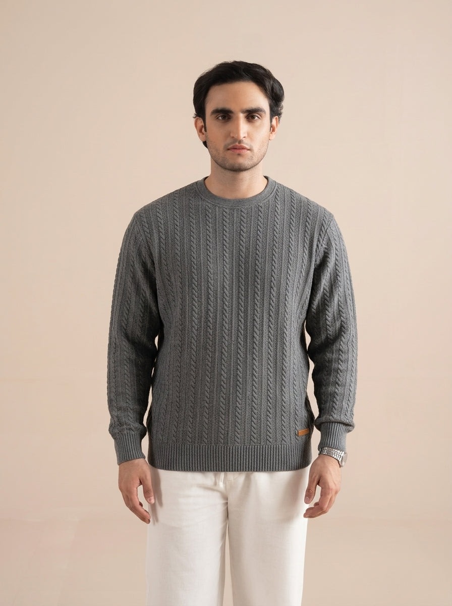 Cable Knit Crewneck Sweatshirt