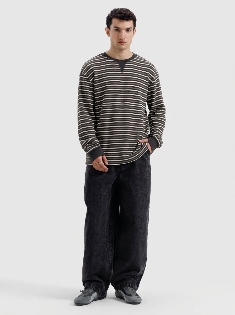 Striped Waffle Thermal Sweatshirt