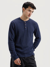 Navy Blue Waffle Knit Henley
