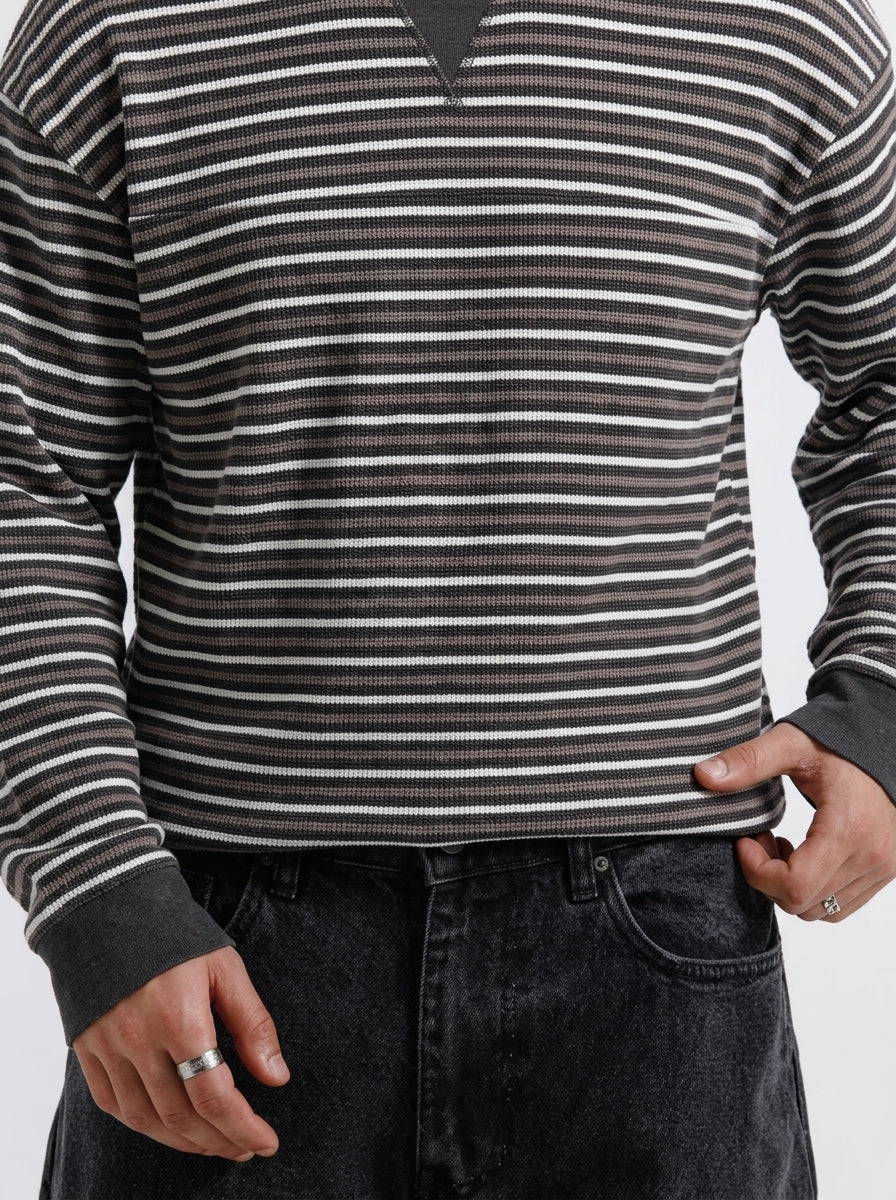 Striped Waffle Thermal Sweatshirt