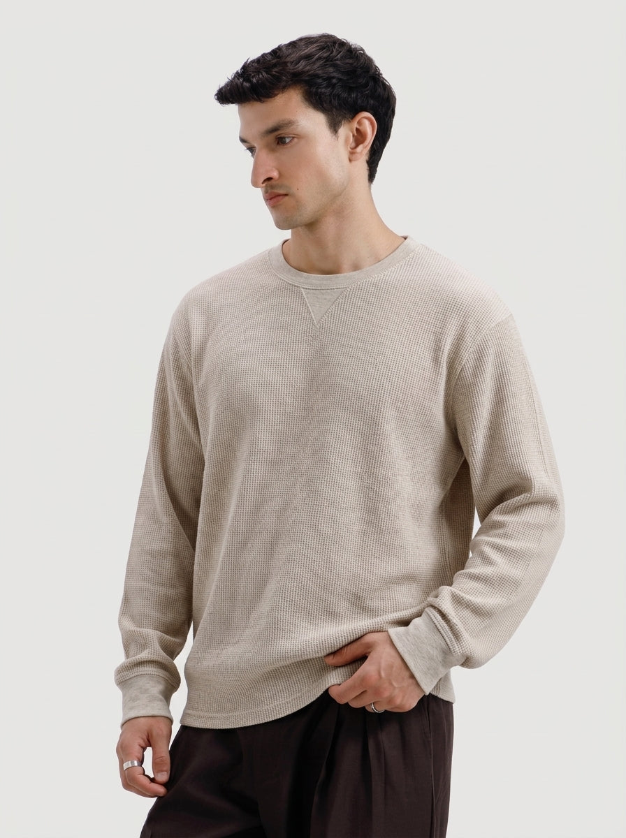 Classic Beige Waffle Knit Sweatshirt