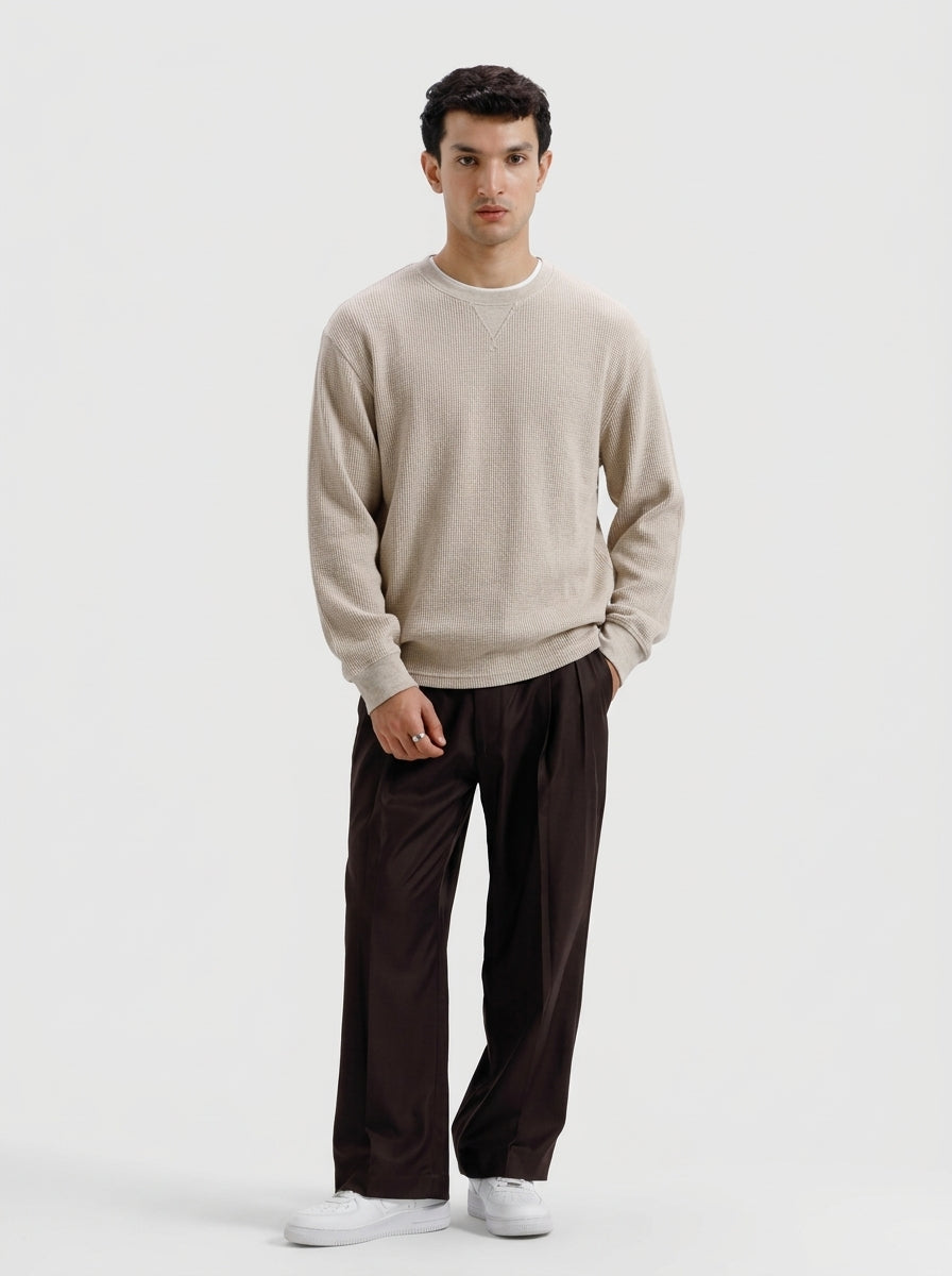 Classic Beige Waffle Knit Sweatshirt