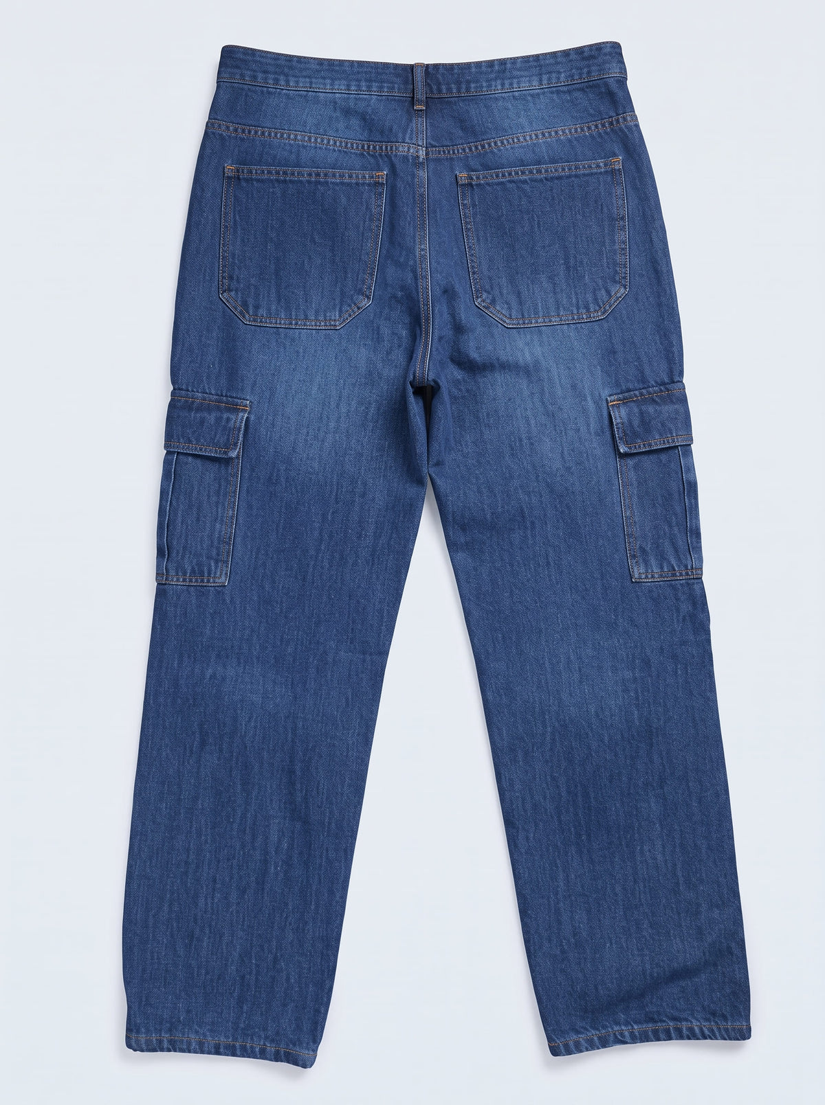 Men's Denim Cargo Jeans - Straight Fit relaxed - Mid Blue