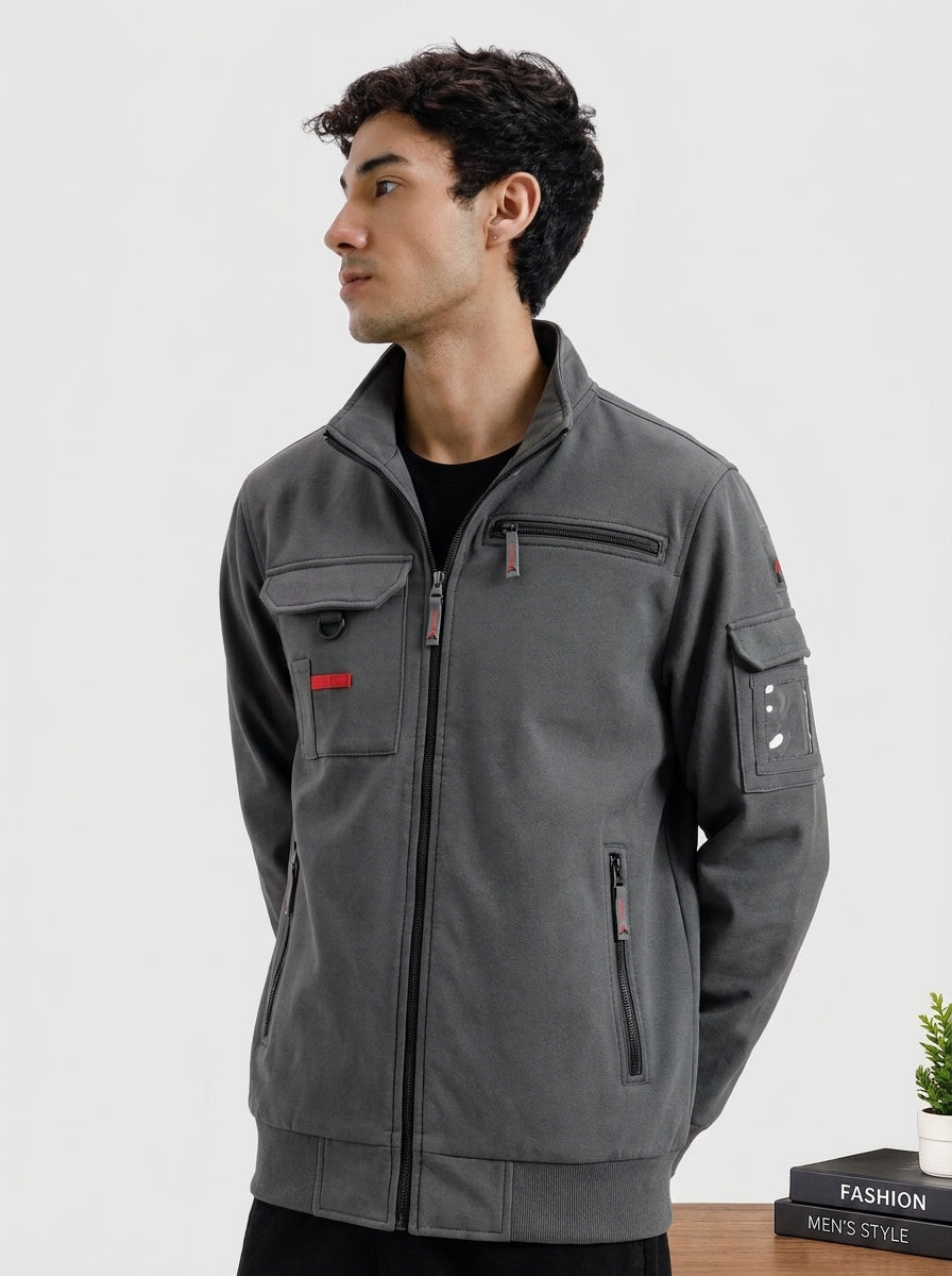Men’s Tactical Multi-Pocket Utility Jacket — Charcoal Slate