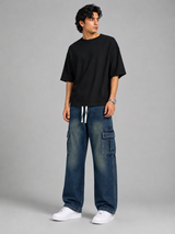 Men's Premium Denim Cargo Trouser - Baggy Fit - Blue Green Wash