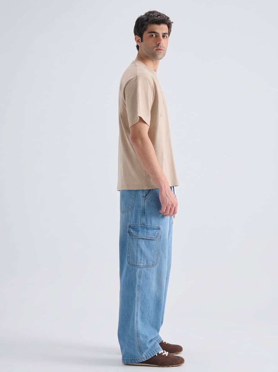 Men’s Cargo Jeans – Baggy Fit | Sky Blue