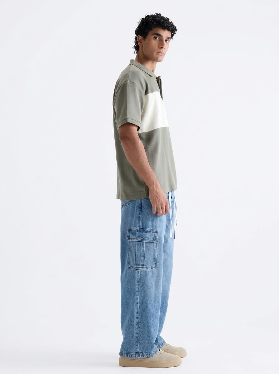 Men's Denim Cargo Jeans - Baggy Fit - Heritage Blue