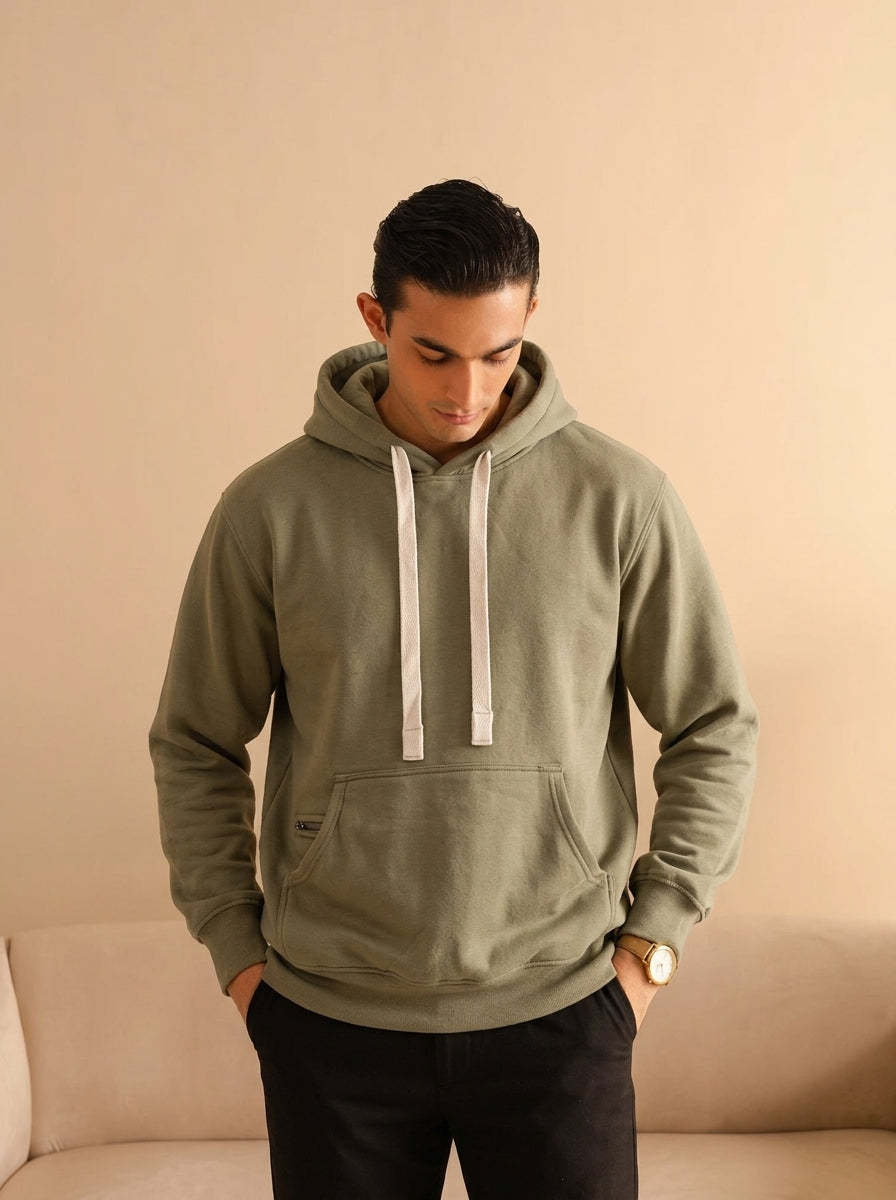 Olive Dual Pocket Fleece Hoodie